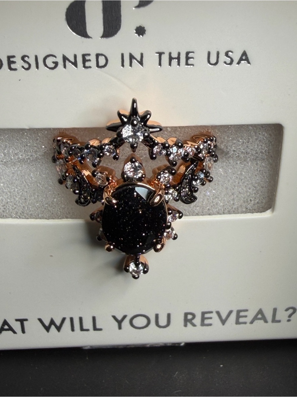 Rose Gold Black Onyx/CZ Tiara Obsidia Ring